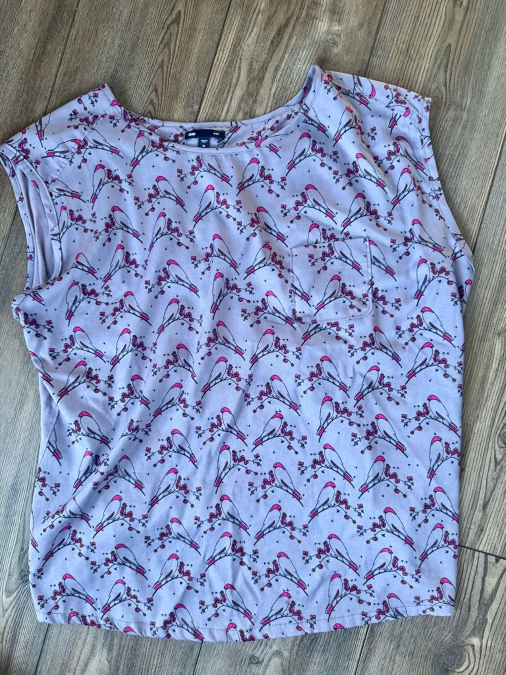 GAP Lilac Sleeveless Bird-Print Tank with Chest Pocket